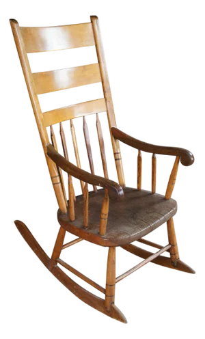 Antique American Maple Farmhouse Windsor Slat Back Ladderback Rocking Chair