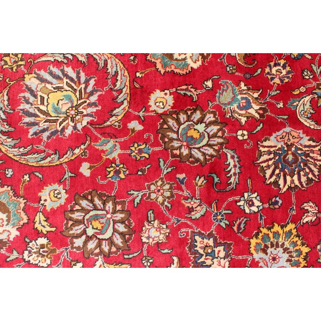 1960s Semi Antique Persian Tabriz Rug With All-Over Blossom Design in Red and Ivory For Sale - Image 5 of 12
