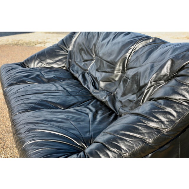 Black Leather Sofa by De Pas, D'Urbino and Lomazzi for Cinna, France, 1980s For Sale - Image 18 of 18