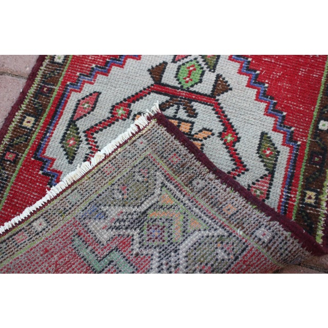 1950s Turkish Vintage Hand Knotted Geometric Doormat Rug For Sale - Image 12 of 13