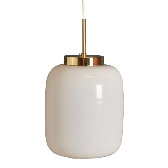 Mid-Century Danish White Glass and Brass Pendant Lamp, 1960s For Sale