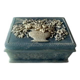 Vintage Incolay Blue Marble Jewelry or Trinket Box For Sale