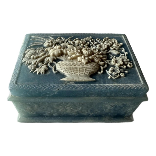 Vintage Incolay Blue Marble Jewelry or Trinket Box For Sale