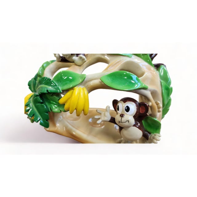 Green Vintage Child's Ceramic Monkey Themed Bathroom Toothbrush Holder Stand For Sale - Image 8 of 9