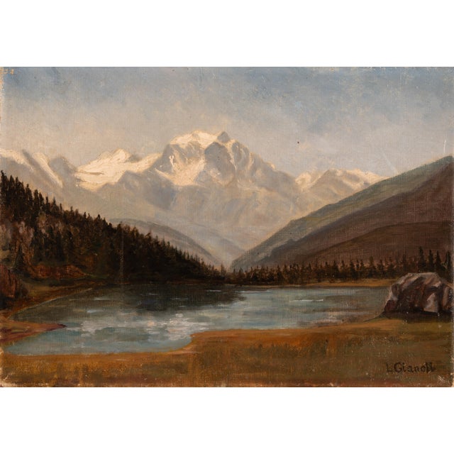 Louis Gianoli, Mountain Lake with Snow-Capped Peak, 1890s-1910s, Oil on Board For Sale - Image 15 of 15