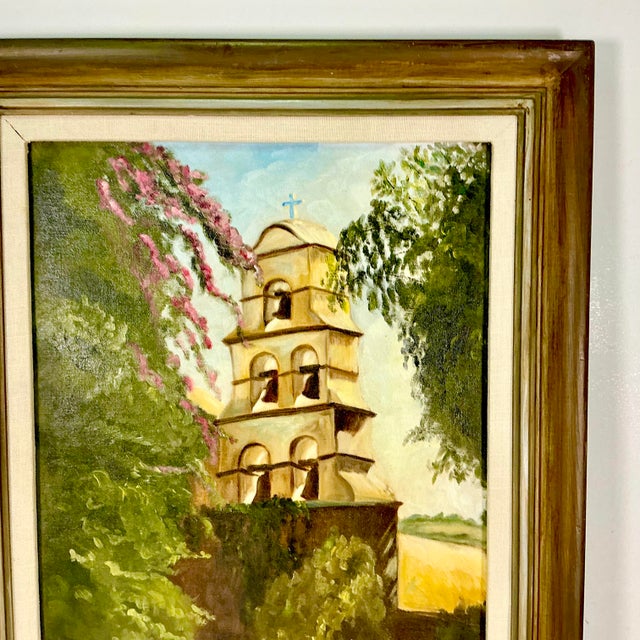 1982 Vintage Impressionist Landscape Architecture Bell Tower Original Oil Painting by Kay McCrabb For Sale - Image 9 of 12