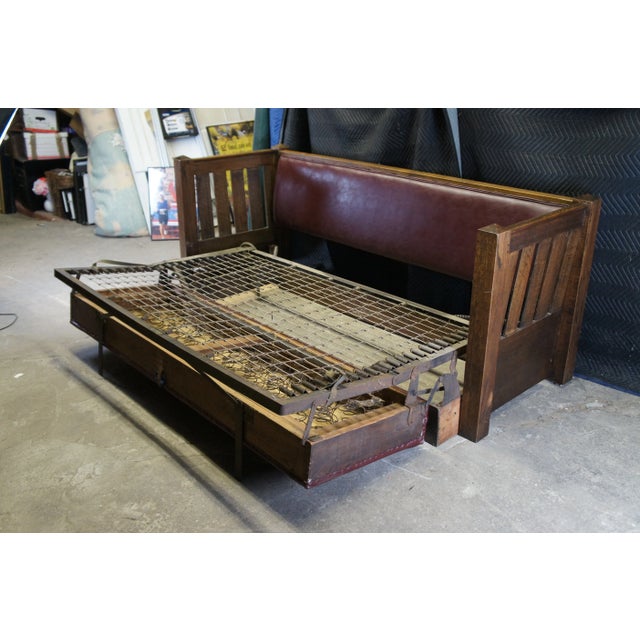 Late 19th Century Antique Kroehler Mission Quartersawn Oak Sofa Couch Unifold Davenport Bed For Sale - Image 9 of 12