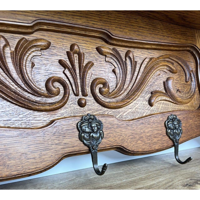 Wood Vintage French Carved Oak Wall Mounted Hooks For Sale - Image 7 of 11
