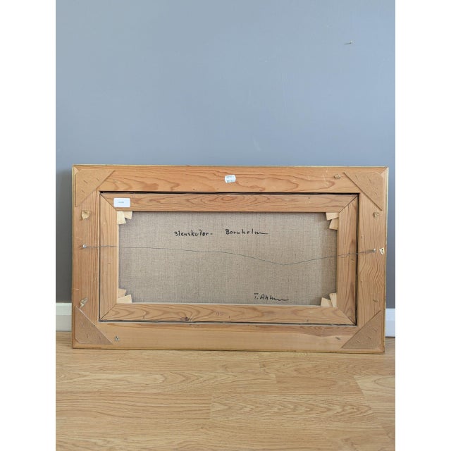 Mid-Century Modern 'Tranquil Moorings' Vintage Original Swedish Impressionist Coastal Landscape Oil Painting, Framed For Sale - Image 11 of 11