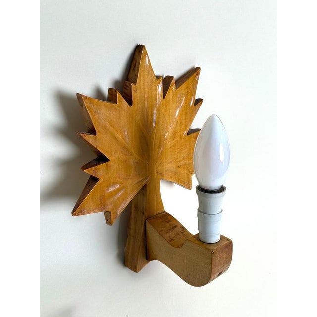 Swedish Hand-Carved Maple Leaf Wall Lamp with Sisal Shade, 1950s For Sale - Image 6 of 13