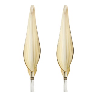 Pair of Mid-Century Modernist Murano Glass Leaf Sconces by Franco Luce For Sale