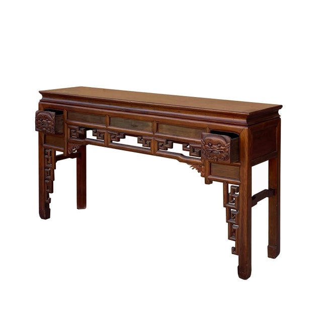 Chinese Vintage Wood Foo Dog Scroll Motif Tall Console Altar Table For Sale - Image 4 of 11