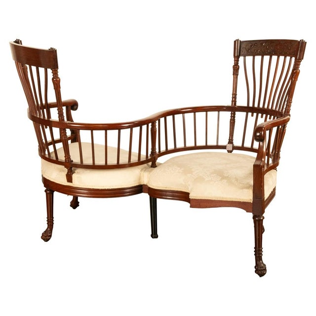 Antique American Carved Mahogany Conversation Sofa Chair Loveseat Tête-À-Tête, Circa For Sale - Image 15 of 17