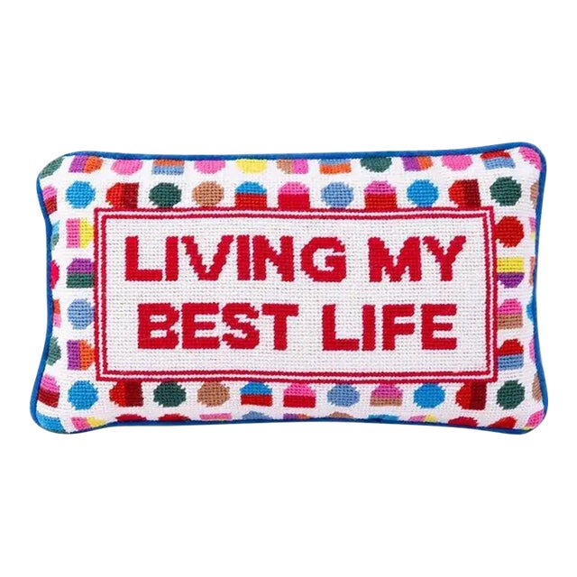 "Living My Best Life" Needlepoint Decorative Pillow For Sale