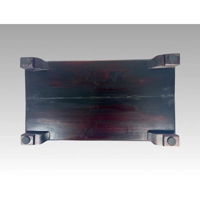 Large Antique Oriental Rectangular Wood Display Stand Inlaid With Silver Wire 15.5" X 9" For Sale - Image 11 of 11