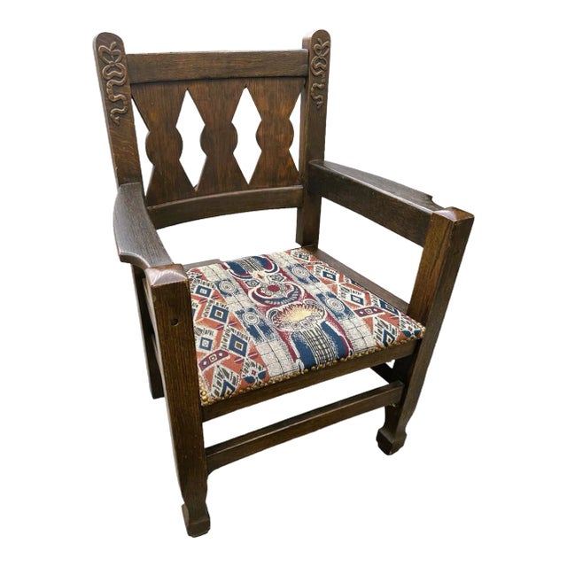 English Arts & Crafts Solid Quarter Sawn Oak Chair - Antique Late 19th Century For Sale