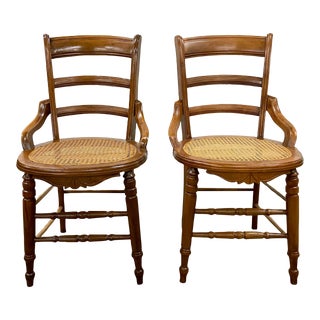 Antique Victorian Eastlake Style Ladderback Cane Dining Chairs Occasional Chairs - Pair For Sale