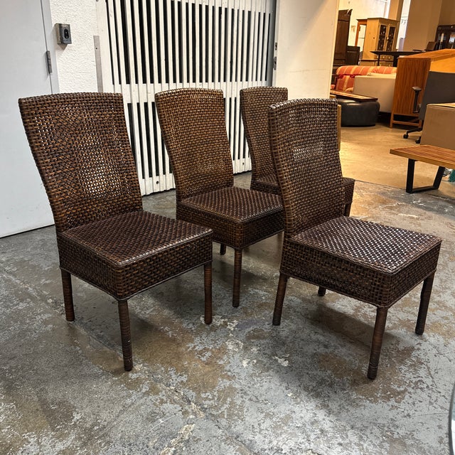 Crate & Barrel Woven Rattan Side Dining Chairs, Set of Four Chairish