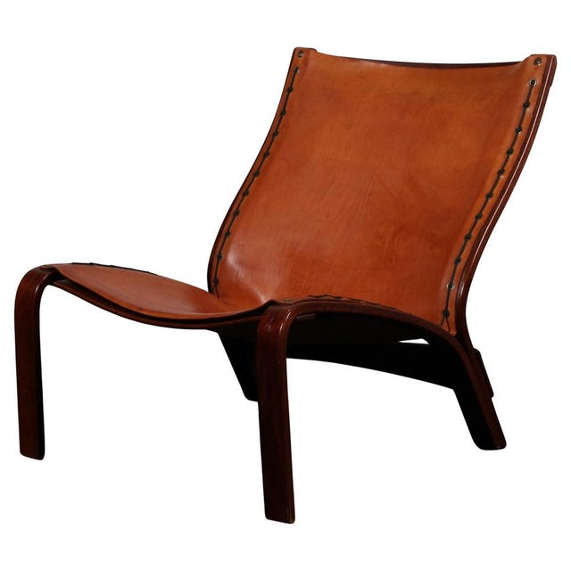 Danish Lounge Chair in Beech and Butthide Leather, 1970s For Sale - Image 9 of 9