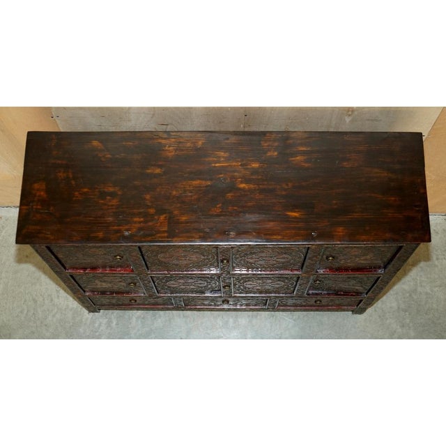 Antique Tibetan Chinese Deer & Flower Polychrome Painted Altar Sideboard For Sale - Image 14 of 18