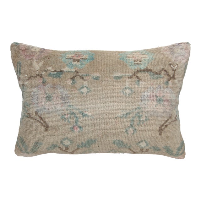 Muted Floral Lumbar Rug Cushion Cover 16'' X 24'' For Sale