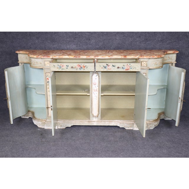 1920s Italian Venetian Style Distressed Painted Sideboard With Faux Marble Top For Sale - Image 5 of 14