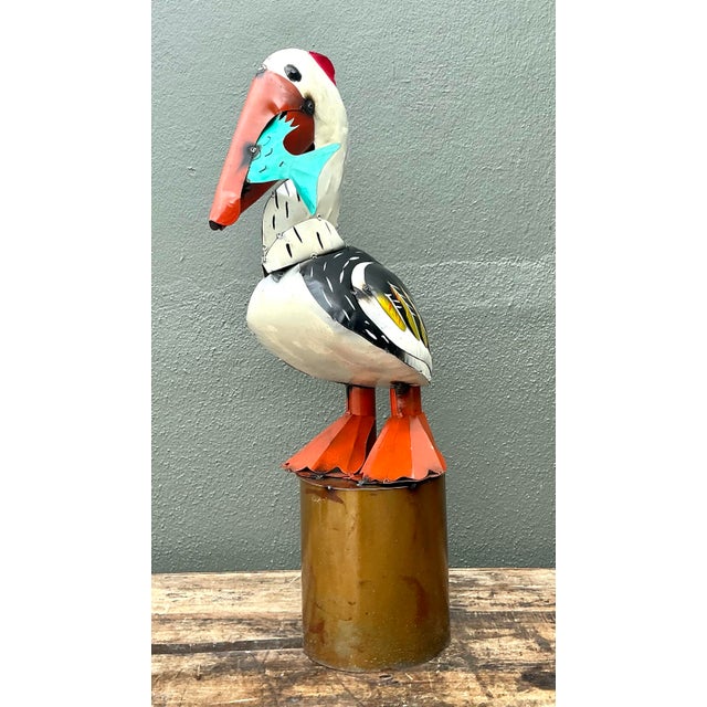Vintage Torch Cut Metal Pelican For Sale - Image 10 of 12