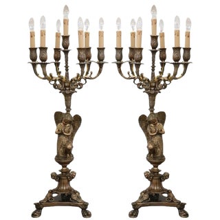 Bronze 7-Light Table Lamps, Late 19th Century, Set of 2 For Sale