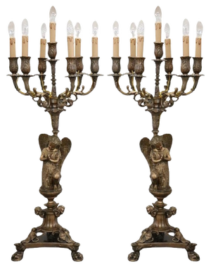 Bronze 7-Light Table Lamps, Late 19th Century, Set of 2