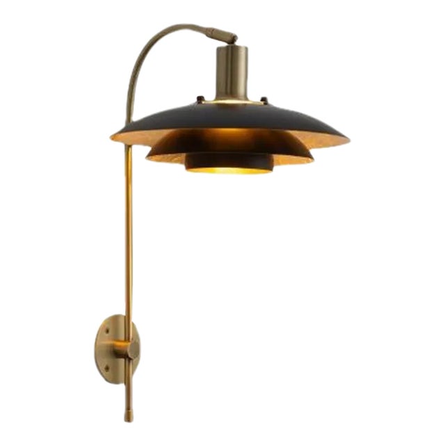 Rancho Mirage Wall Sconce - Matte Black & Gold-Leaf Shade, Weathered Brass, Plug-In For Sale