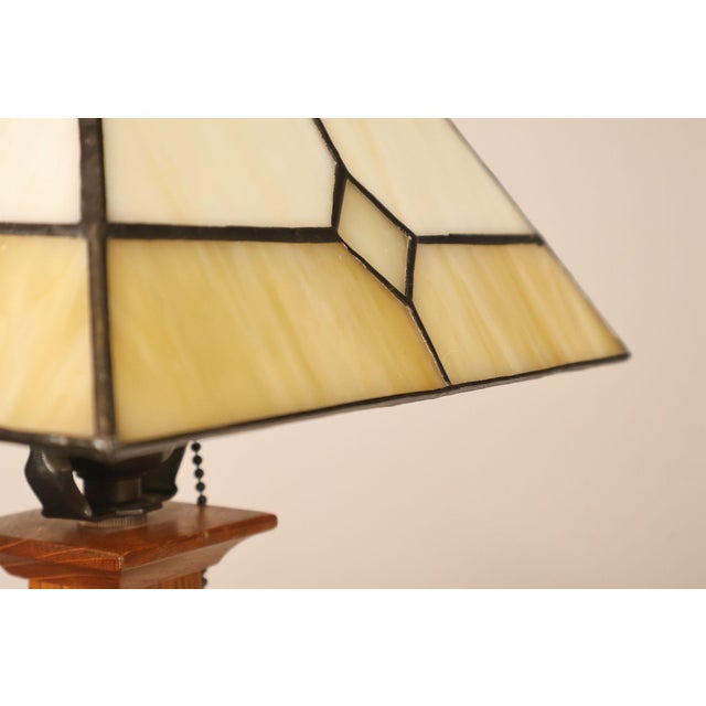 Stickley Mission Collection Oak Table Lamp with Art Glass Shade For Sale - Image 14 of 18
