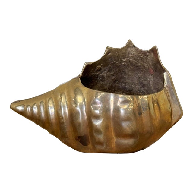 Vintage Mid-Century Modern Brass Conch Shell Planter For Sale