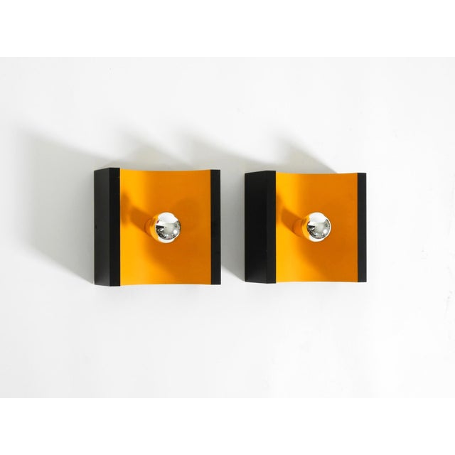 Mid-Century Modern Space Age Metal Wall Lamps in Yellow and Black by Klaus Hempel for Kaiser Leuchten, 1960s, Set of 2 For Sale - Image 3 of 18
