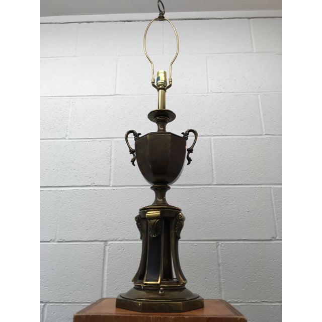 Stiffel Style Black Enamel & Bronze Finish Trophy-Urn Lamp For Sale - Image 10 of 13