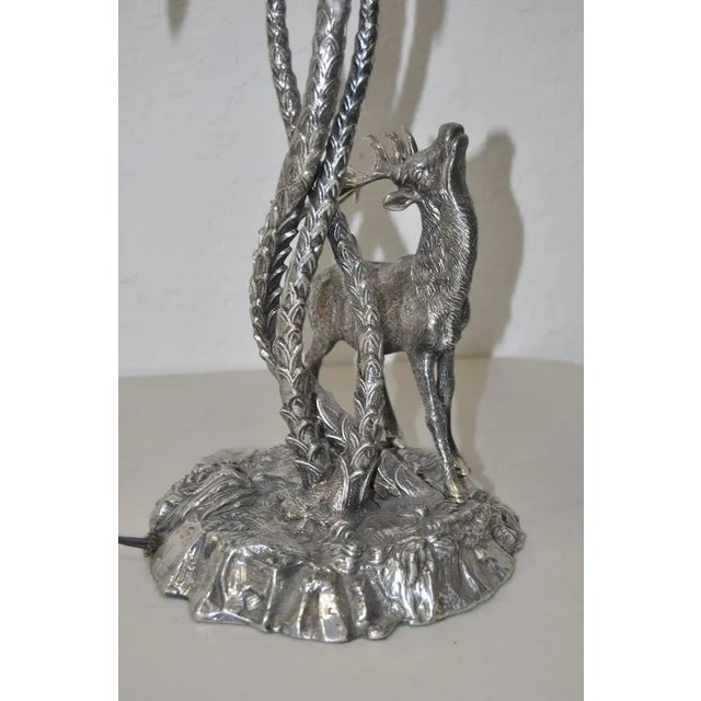 Silver Over Bronze Big Rack Buck Table Lamp For Sale - Image 4 of 5