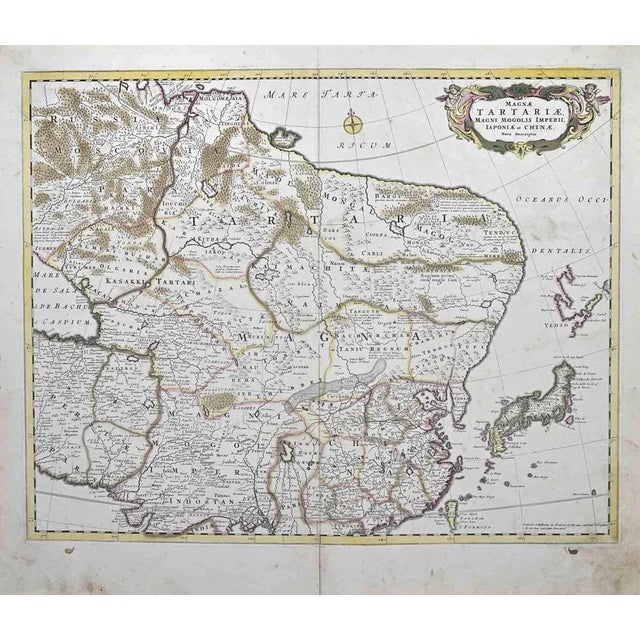 This double-page etching with contemporary coloring, entitled Magnae Tartariae, was realized by the cartographer Frederick...