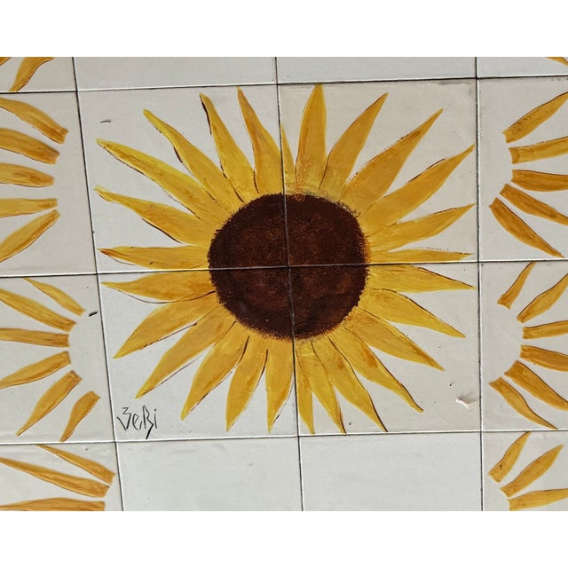 Hand Painted Tile Top Table - Vintage - Sunflower Theme For Sale - Image 4 of 7