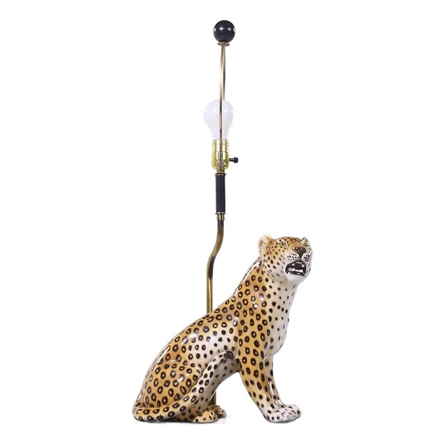 Mid Century Italian Ceramic Leopard Lamp For Sale