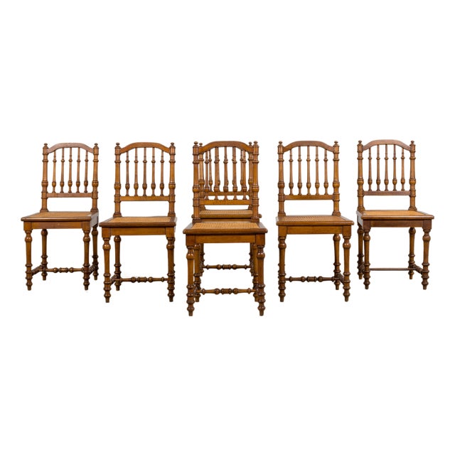 Late 19th Century French Louis XIII Style Dining Chairs W/ Cane Seats - Set of 6 For Sale