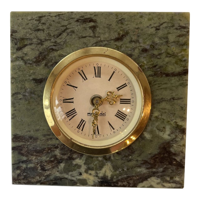 Vintage Green Marble Clock Desk Tabletop Connemara Ireland Green For Sale