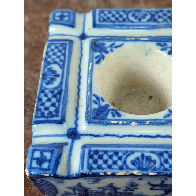18th Century Spanish Tin-Glazed Talavera De La Reina Blue and White Inkwell For Sale - Image 11 of 13