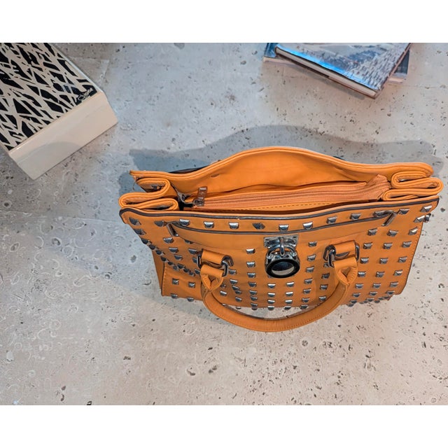 Contemporary Late '90s Studded Camel Colored Large Tote For Sale - Image 3 of 7