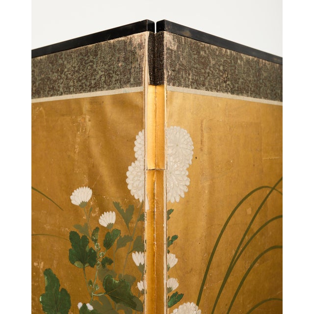 Gold Japanese Edo Four Panel Screen Flowering White Chrysanthemums For Sale - Image 8 of 12