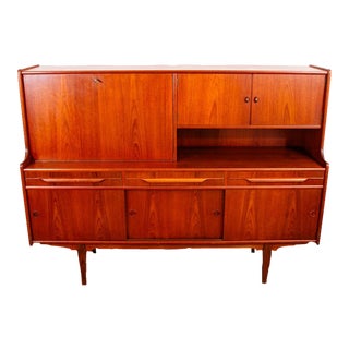 1960s Mid Century Danish Modern Credenza Sideboard Bar Desk Teak Drawers Denmark For Sale