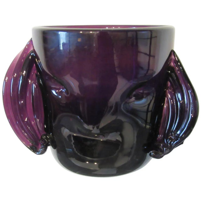 Attributed to Blenko Glass Hand Blown Head Vase For Sale - Image 9 of 9