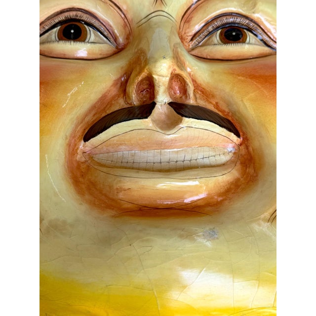 Red Monumental Signed Sergio Bustamante "Un Hombre con Bigote" Smiling Sun Sculpture For Sale - Image 8 of 18