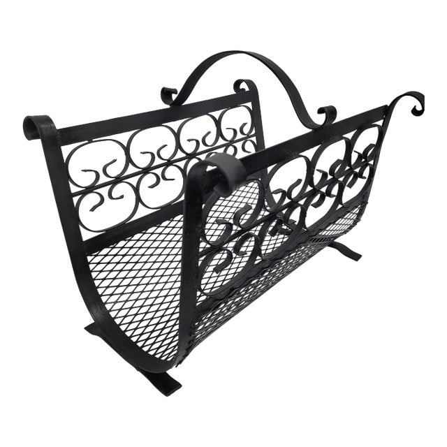 Mid Century Spanish Style French Wrought Iron Document or Firewood Holder For Sale
