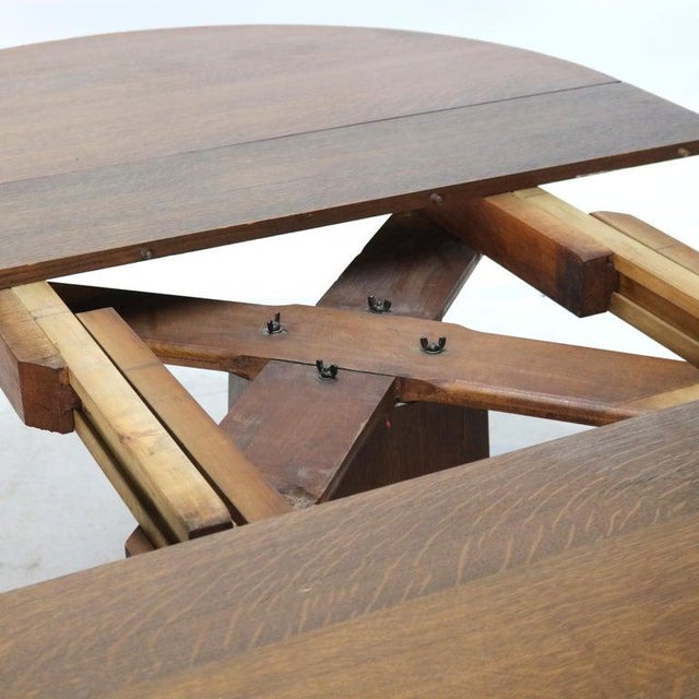 Antique L. J. & G. Stickley Oak Dining Table With Three Leaves Signed C1910 For Sale - Image 13 of 17