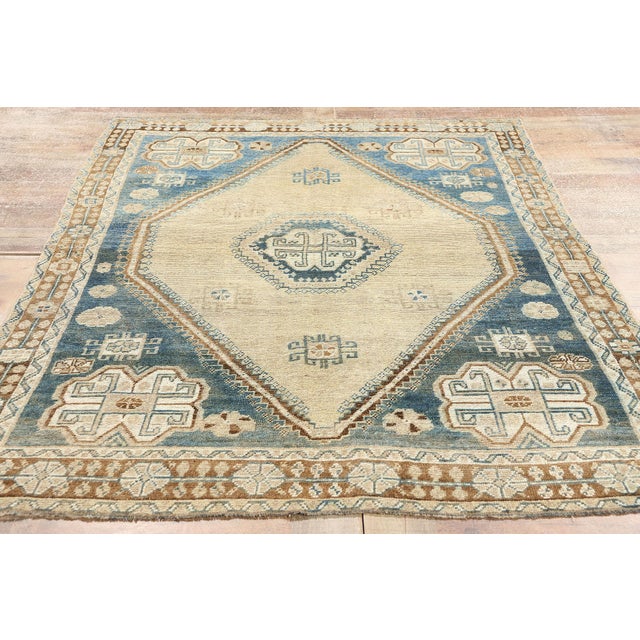 Beige Antique Blue Persian Shiraz Rug, 04'02 X 06'07 For Sale - Image 8 of 9