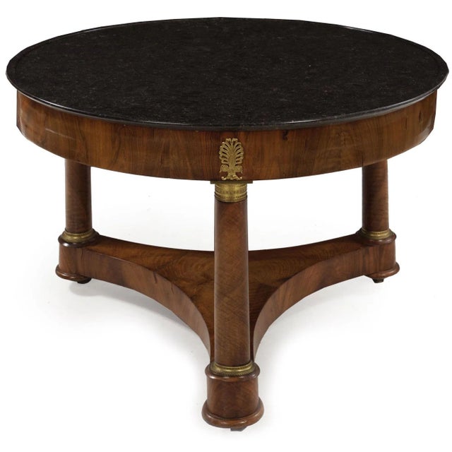 French French Empire Antique Burl Walnut Center Table W/ Black Marble Top Circa 1815 For Sale - Image 3 of 12